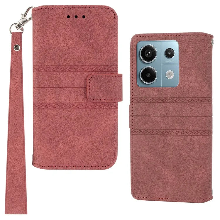 For Xiaomi Redmi Note 13 Pro 5G / Poco X6 5G Cover Soft PU Leather Imprinted Pattern Phone Case with Hand Strap
