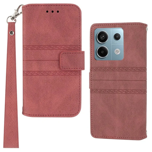 For Xiaomi Redmi Note 13 Pro 5G / Poco X6 5G Cover Soft PU Leather Imprinted Pattern Phone Case with Hand Strap