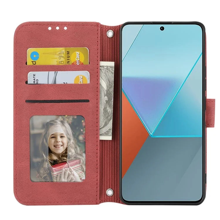 For Xiaomi Redmi Note 13 Pro 5G / Poco X6 5G Cover Soft PU Leather Imprinted Pattern Phone Case with Hand Strap