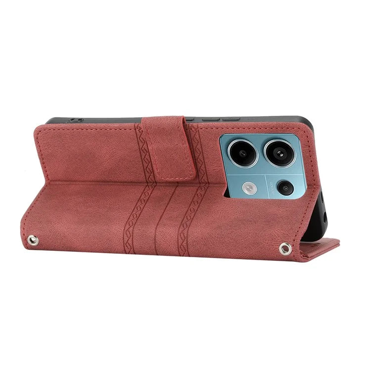 For Xiaomi Redmi Note 13 Pro 5G / Poco X6 5G Cover Soft PU Leather Imprinted Pattern Phone Case with Hand Strap