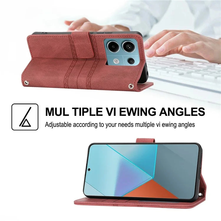 For Xiaomi Redmi Note 13 Pro 5G / Poco X6 5G Cover Soft PU Leather Imprinted Pattern Phone Case with Hand Strap