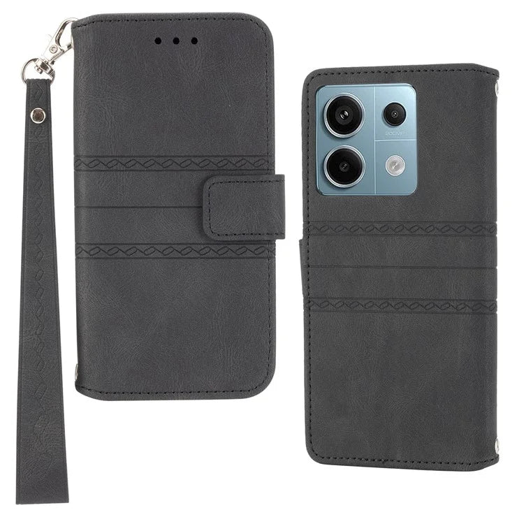 For Xiaomi Redmi Note 13 Pro 5G / Poco X6 5G Cover Soft PU Leather Imprinted Pattern Phone Case with Hand Strap