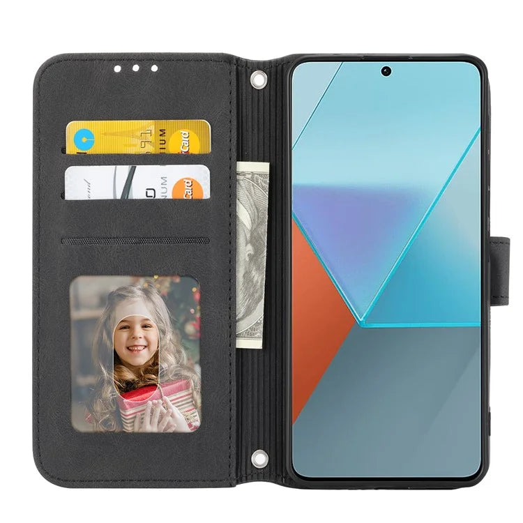 For Xiaomi Redmi Note 13 Pro 5G / Poco X6 5G Cover Soft PU Leather Imprinted Pattern Phone Case with Hand Strap