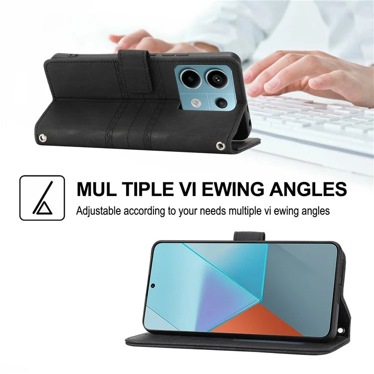 For Xiaomi Redmi Note 13 Pro 5G / Poco X6 5G Cover Soft PU Leather Imprinted Pattern Phone Case with Hand Strap