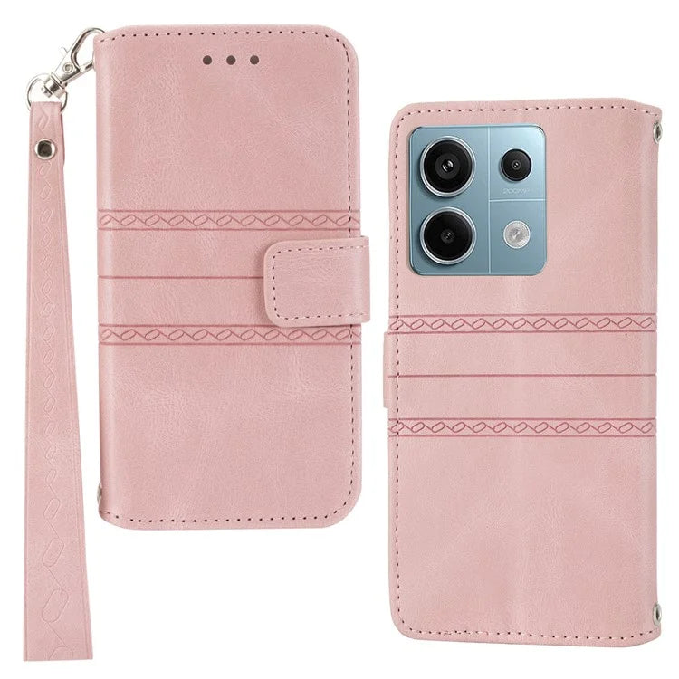For Xiaomi Redmi Note 13 Pro 5G / Poco X6 5G Cover Soft PU Leather Imprinted Pattern Phone Case with Hand Strap