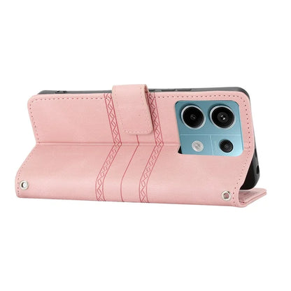 For Xiaomi Redmi Note 13 Pro 5G / Poco X6 5G Cover Soft PU Leather Imprinted Pattern Phone Case with Hand Strap