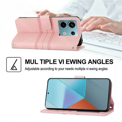 For Xiaomi Redmi Note 13 Pro 5G / Poco X6 5G Cover Soft PU Leather Imprinted Pattern Phone Case with Hand Strap