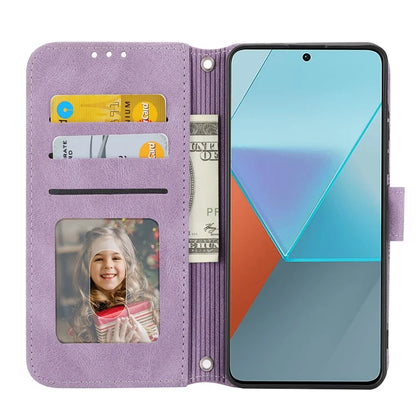 For Xiaomi Redmi Note 13 Pro 5G / Poco X6 5G Cover Soft PU Leather Imprinted Pattern Phone Case with Hand Strap