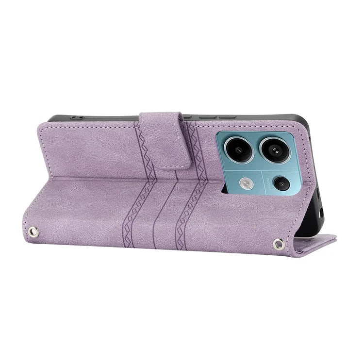 For Xiaomi Redmi Note 13 Pro 5G / Poco X6 5G Cover Soft PU Leather Imprinted Pattern Phone Case with Hand Strap