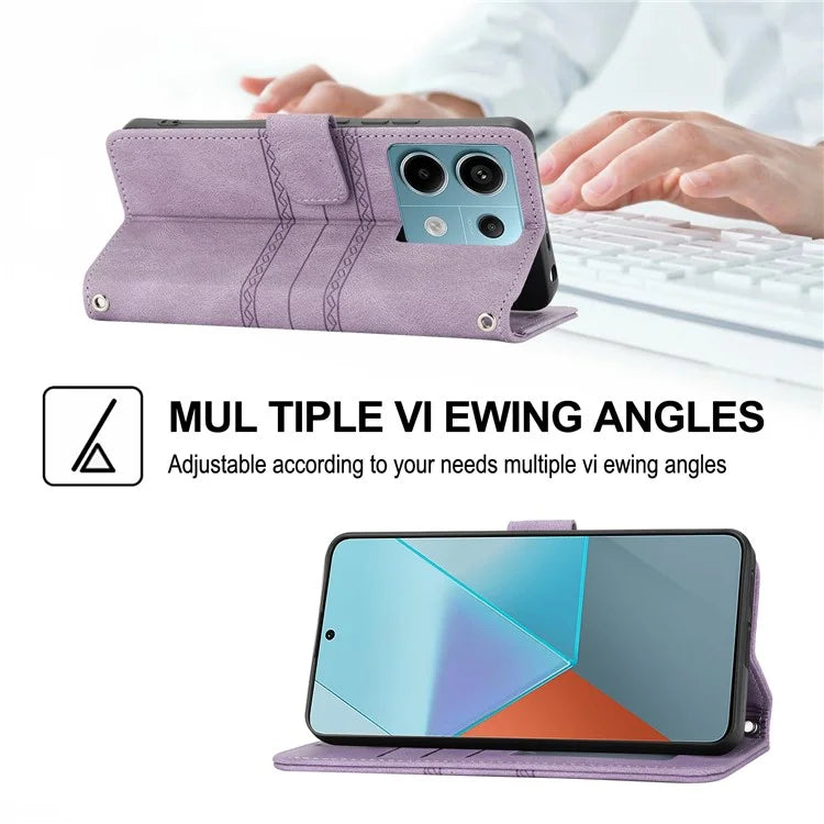 For Xiaomi Redmi Note 13 Pro 5G / Poco X6 5G Cover Soft PU Leather Imprinted Pattern Phone Case with Hand Strap