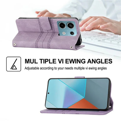 For Xiaomi Redmi Note 13 Pro 5G / Poco X6 5G Cover Soft PU Leather Imprinted Pattern Phone Case with Hand Strap