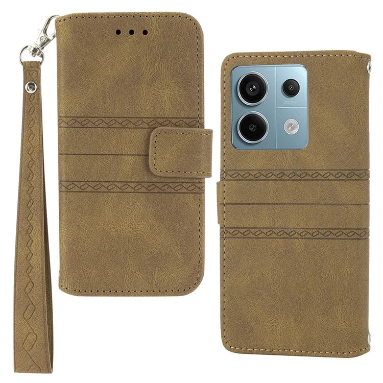 For Xiaomi Redmi Note 13 Pro 5G / Poco X6 5G Cover Soft PU Leather Imprinted Pattern Phone Case with Hand Strap