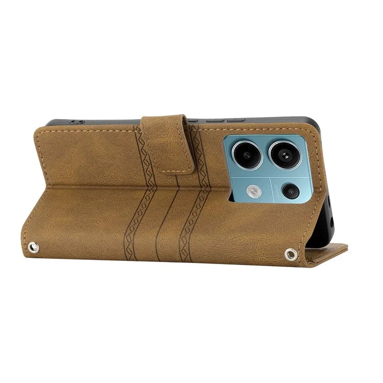 For Xiaomi Redmi Note 13 Pro 5G / Poco X6 5G Cover Soft PU Leather Imprinted Pattern Phone Case with Hand Strap