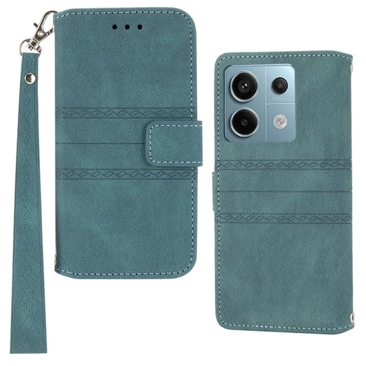 For Xiaomi Redmi Note 13 Pro 5G / Poco X6 5G Cover Soft PU Leather Imprinted Pattern Phone Case with Hand Strapish Green