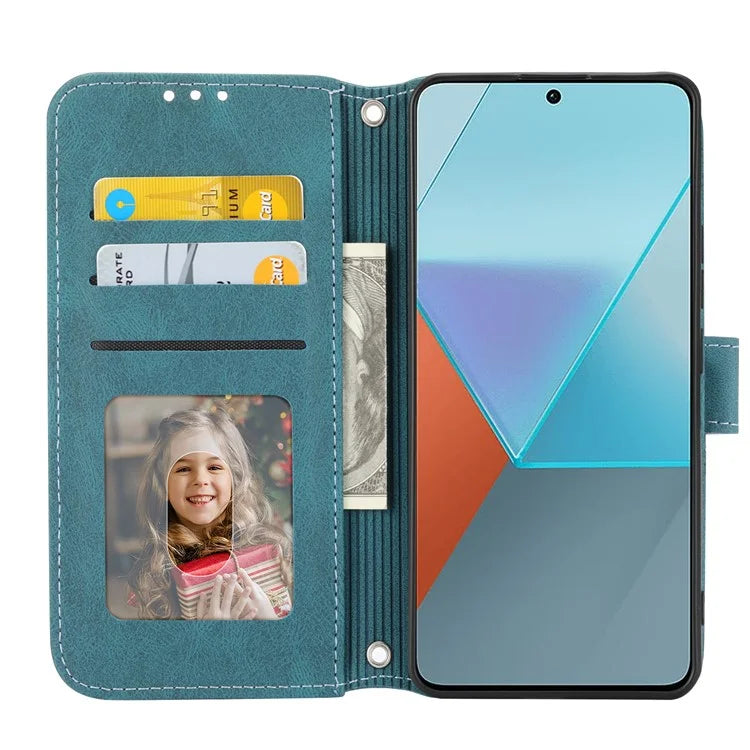 For Xiaomi Redmi Note 13 Pro 5G / Poco X6 5G Cover Soft PU Leather Imprinted Pattern Phone Case with Hand Strapish Green