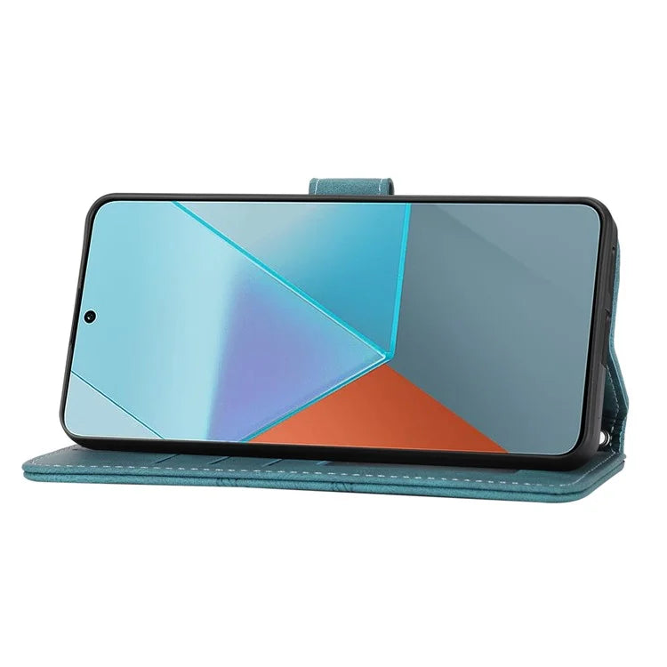 For Xiaomi Redmi Note 13 Pro 5G / Poco X6 5G Cover Soft PU Leather Imprinted Pattern Phone Case with Hand Strapish Green