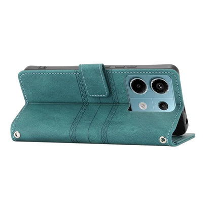 For Xiaomi Redmi Note 13 Pro 5G / Poco X6 5G Cover Soft PU Leather Imprinted Pattern Phone Case with Hand Strapish Green