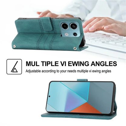 For Xiaomi Redmi Note 13 Pro 5G / Poco X6 5G Cover Soft PU Leather Imprinted Pattern Phone Case with Hand Strapish Green