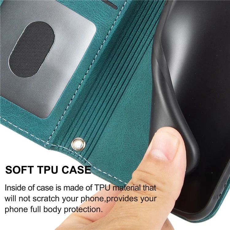 For Xiaomi Redmi Note 13 Pro 5G / Poco X6 5G Cover Soft PU Leather Imprinted Pattern Phone Case with Hand Strapish Green