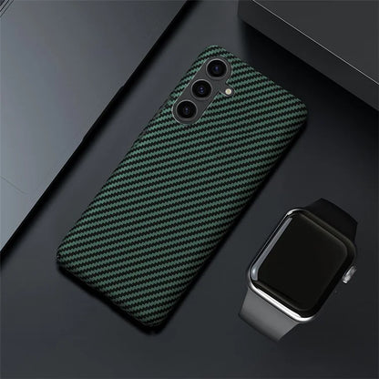 For Samsung Galaxy S24+ Cell Phone Case Hard PC Carbon Fiber Texture Back Shell