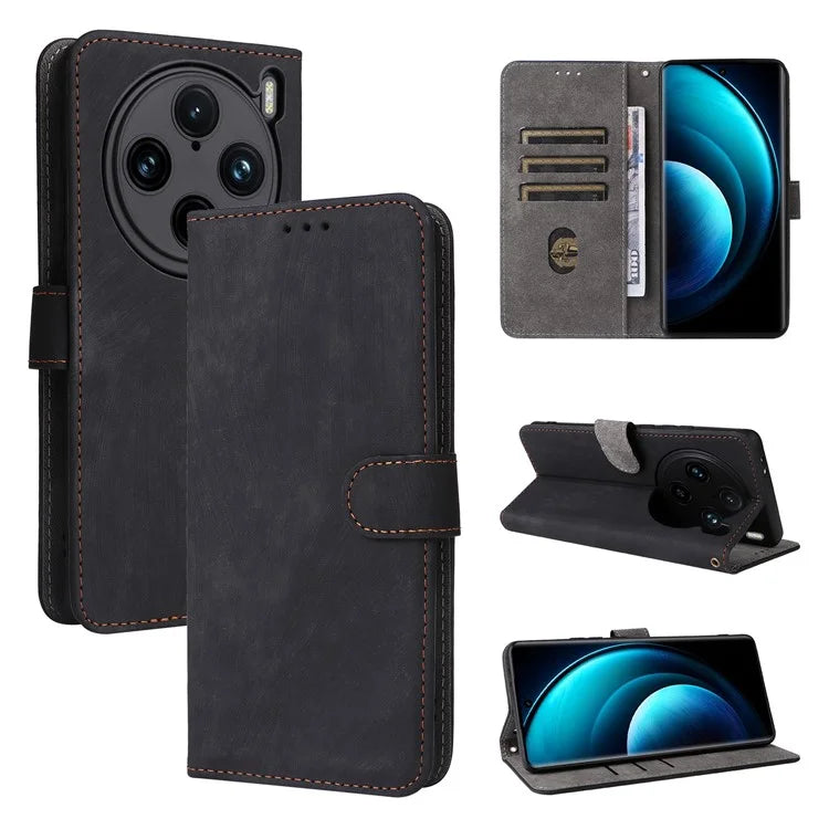 For vivo X100 Pro 5G Case Leather Flip Stand Phone Cover with RFID Blocking Function