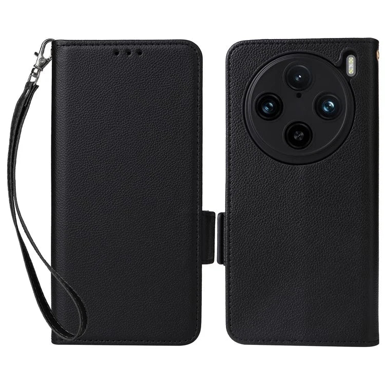 For vivo X100 Pro 5G  Case Card Slots Shockproof Phone Cover with Litchi Texture
