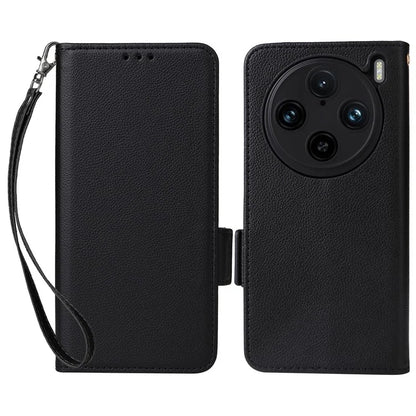 For vivo X100 Pro 5G  Case Card Slots Shockproof Phone Cover with Litchi Texture