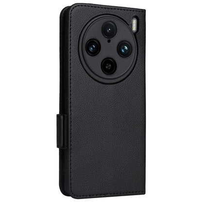 For vivo X100 Pro 5G  Case Card Slots Shockproof Phone Cover with Litchi Texture
