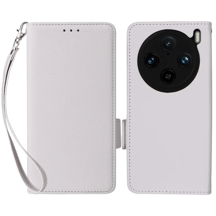 For vivo X100 Pro 5G  Case Card Slots Shockproof Phone Cover with Litchi Texture