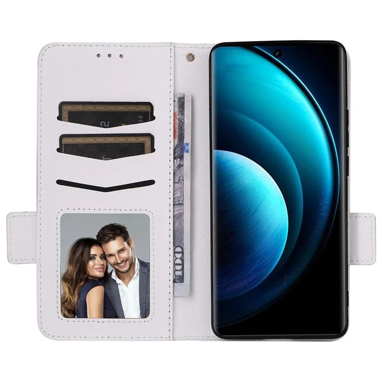 For vivo X100 Pro 5G  Case Card Slots Shockproof Phone Cover with Litchi Texture