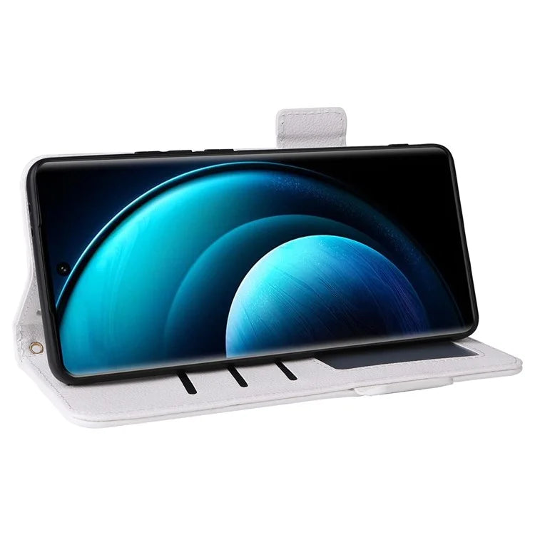 For vivo X100 Pro 5G  Case Card Slots Shockproof Phone Cover with Litchi Texture