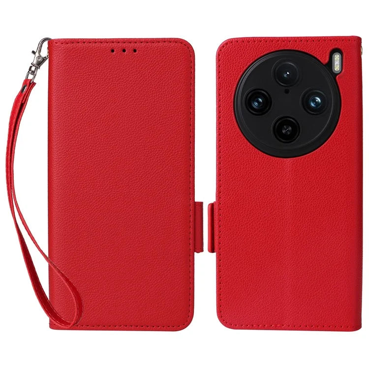 For vivo X100 Pro 5G  Case Card Slots Shockproof Phone Cover with Litchi Texture
