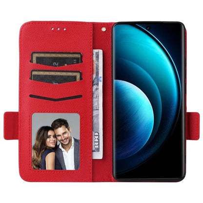 For vivo X100 Pro 5G  Case Card Slots Shockproof Phone Cover with Litchi Texture