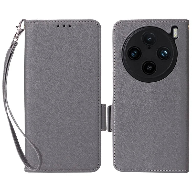 For vivo X100 Pro 5G  Case Card Slots Shockproof Phone Cover with Litchi Texture