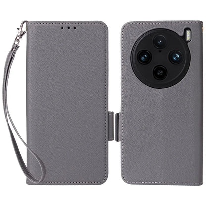 For vivo X100 Pro 5G  Case Card Slots Shockproof Phone Cover with Litchi Texture