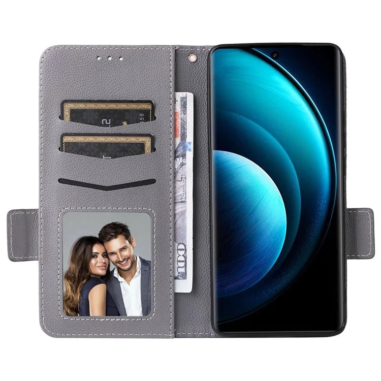 For vivo X100 Pro 5G  Case Card Slots Shockproof Phone Cover with Litchi Texture