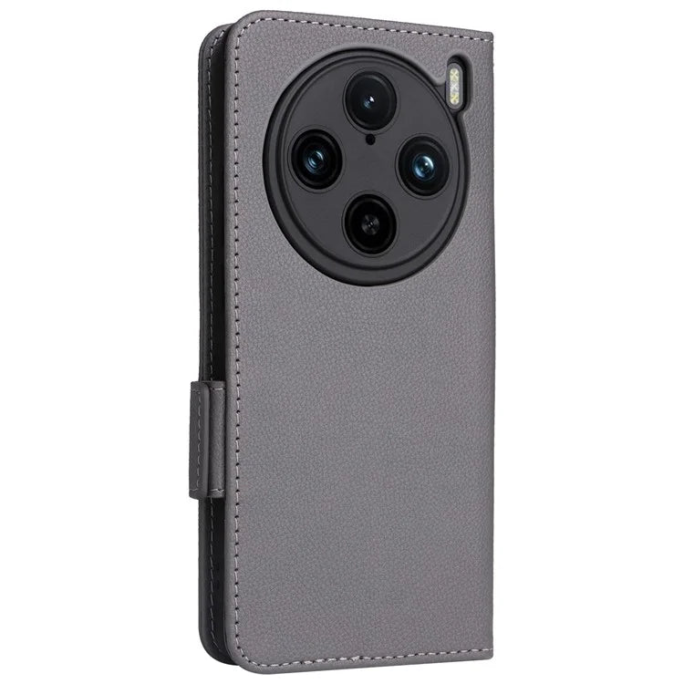 For vivo X100 Pro 5G  Case Card Slots Shockproof Phone Cover with Litchi Texture