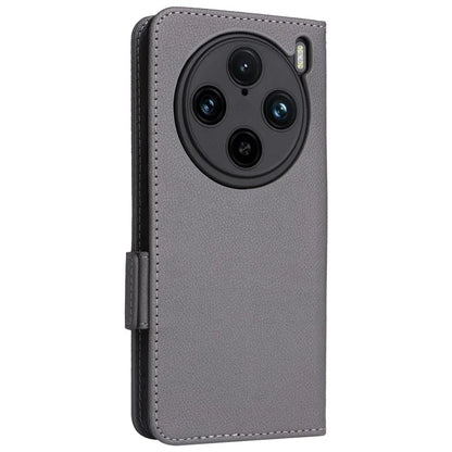For vivo X100 Pro 5G  Case Card Slots Shockproof Phone Cover with Litchi Texture