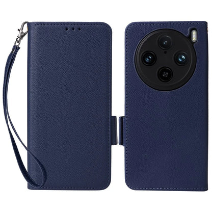 For vivo X100 Pro 5G  Case Card Slots Shockproof Phone Cover with Litchi Texture