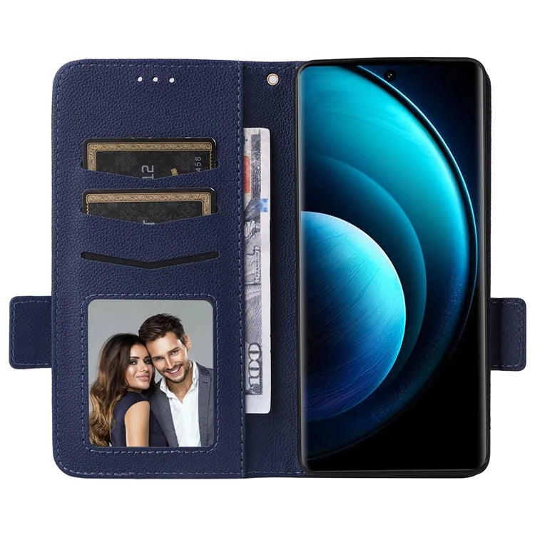 For vivo X100 Pro 5G  Case Card Slots Shockproof Phone Cover with Litchi Texture