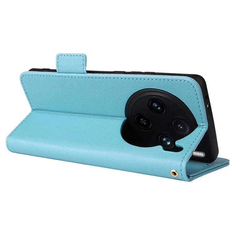For vivo X100 Pro 5G  Case Card Slots Shockproof Phone Cover with Litchi Texture