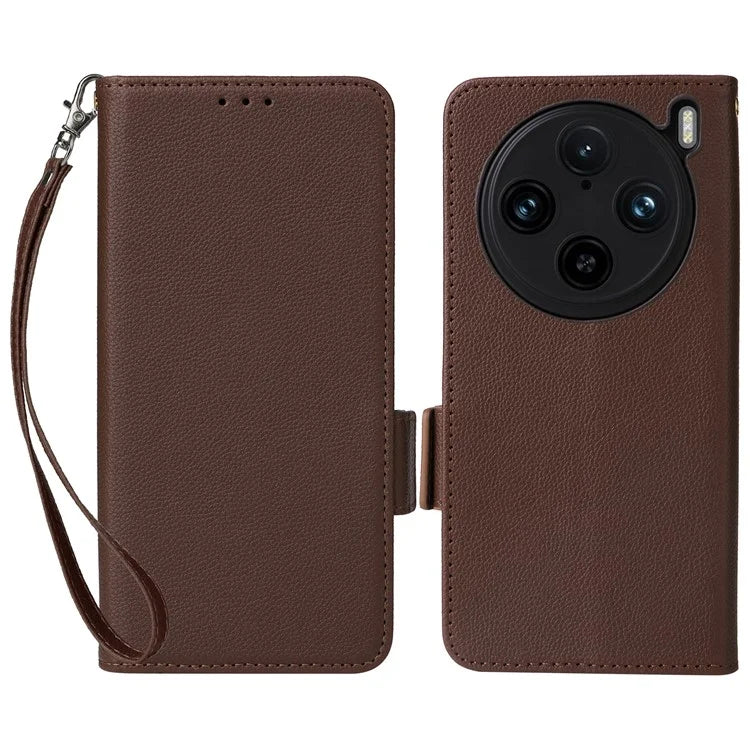 For vivo X100 Pro 5G  Case Card Slots Shockproof Phone Cover with Litchi Texture