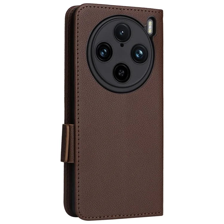 For vivo X100 Pro 5G  Case Card Slots Shockproof Phone Cover with Litchi Texture