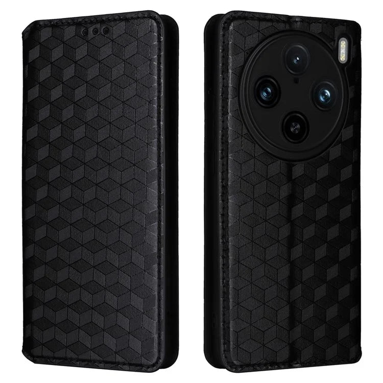 For vivo X100 Pro 5G Case Magnetic Closure Wallet Phone Protector Rhombus Pattern