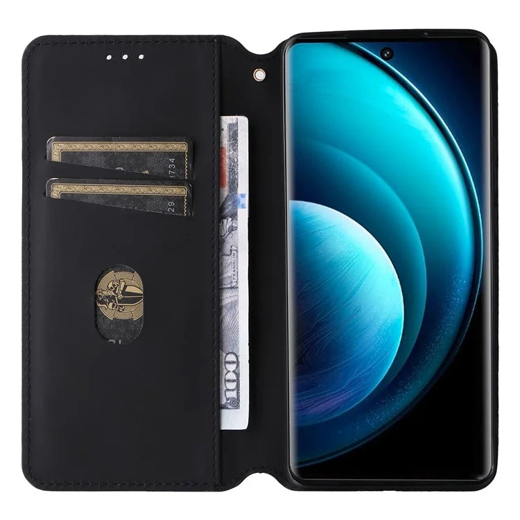 For vivo X100 Pro 5G Case Magnetic Closure Wallet Phone Protector Rhombus Pattern