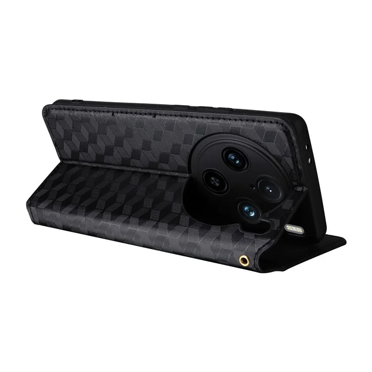For vivo X100 Pro 5G Case Magnetic Closure Wallet Phone Protector Rhombus Pattern