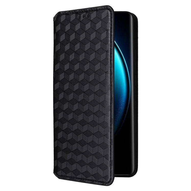 For vivo X100 Pro 5G Case Magnetic Closure Wallet Phone Protector Rhombus Pattern