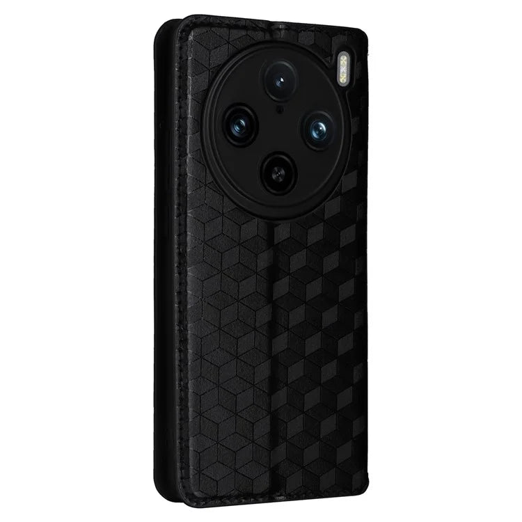 For vivo X100 Pro 5G Case Magnetic Closure Wallet Phone Protector Rhombus Pattern