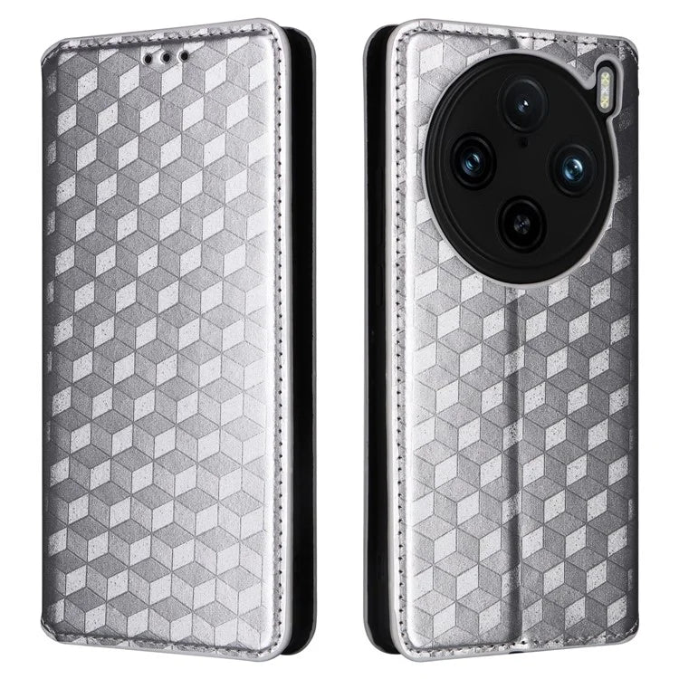 For vivo X100 Pro 5G Case Magnetic Closure Wallet Phone Protector Rhombus Pattern