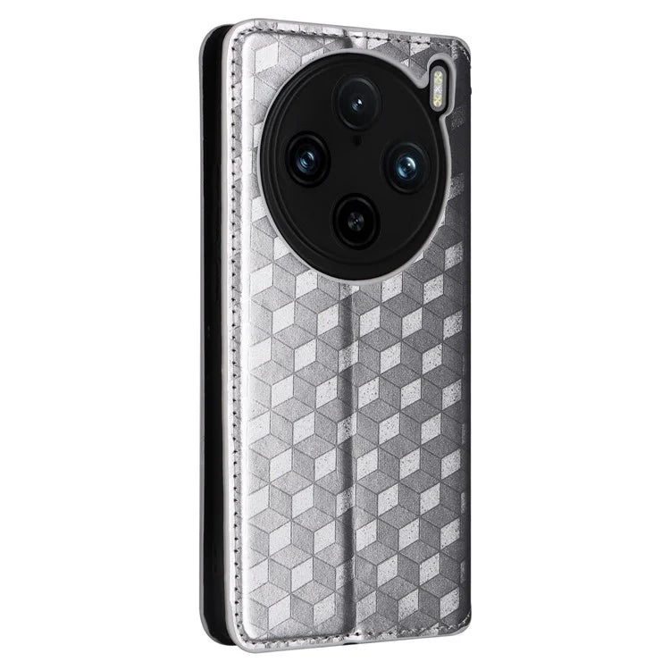 For vivo X100 Pro 5G Case Magnetic Closure Wallet Phone Protector Rhombus Pattern